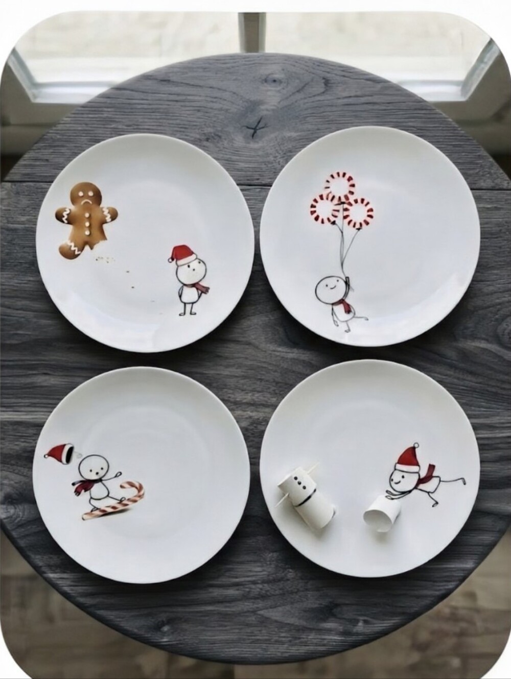 NEW Simon Christmas Decal Porcelain Side Plate Set - Set of 4